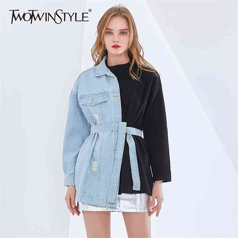 Hit Color Patchwork Denim Jacket For Women Lapel Long Sleeve Sashes Lace Up Bowknot Elegant Jackets Female Fashion 210524, Black
Hit Color Patchwork Denim Jacket For Women Lapel Long Sleeve Sashes Lace Up Bowknot Elegant Jackets Female Fashion 210524, Black