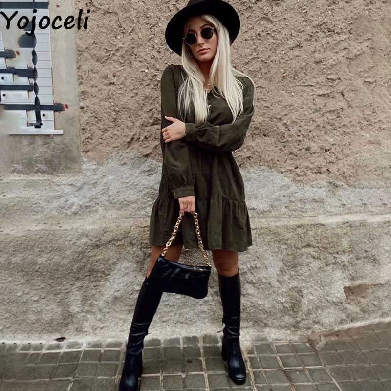 Yojoceli Sexy loose ruffle casual dres Button spring short daily Cool basic female beach es vestidos 210609