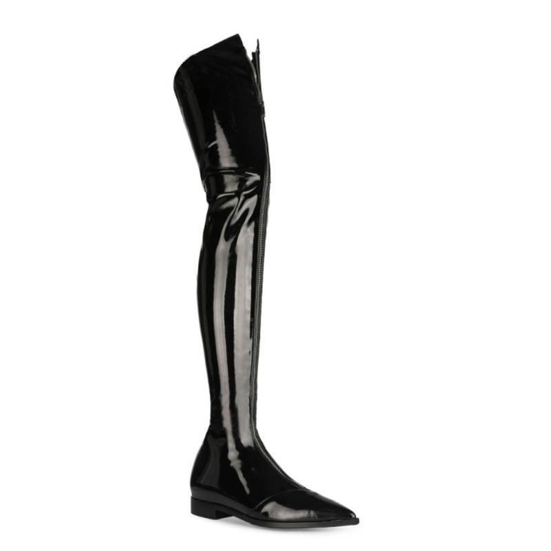Boots OEING Fashion Womens Over Knee High Back Zip Low Heel Pointed Toe Genuine Leather Shoes 5Colors Plus Size