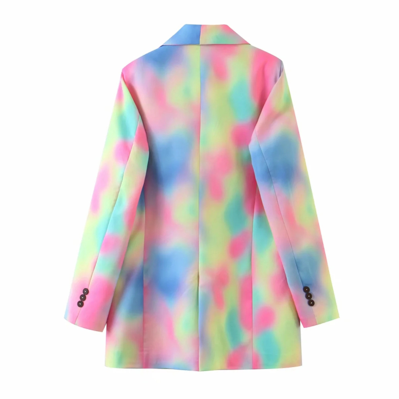 tie dye women vintage colorful long blazer jackets fashion ladies elegant suits casual female chic blazers girls cute 210430