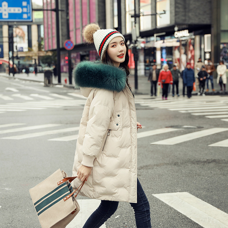 White 2021 New White Duck Large Collar Embroidered Down Jacket Female