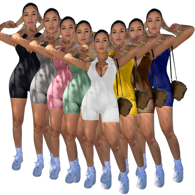 Plus size 2XL Women rompers sleeveless shorts Jumpsuits solid color skinny bodysuits Casual white Overalls Summer clothing black slim leggings 4870