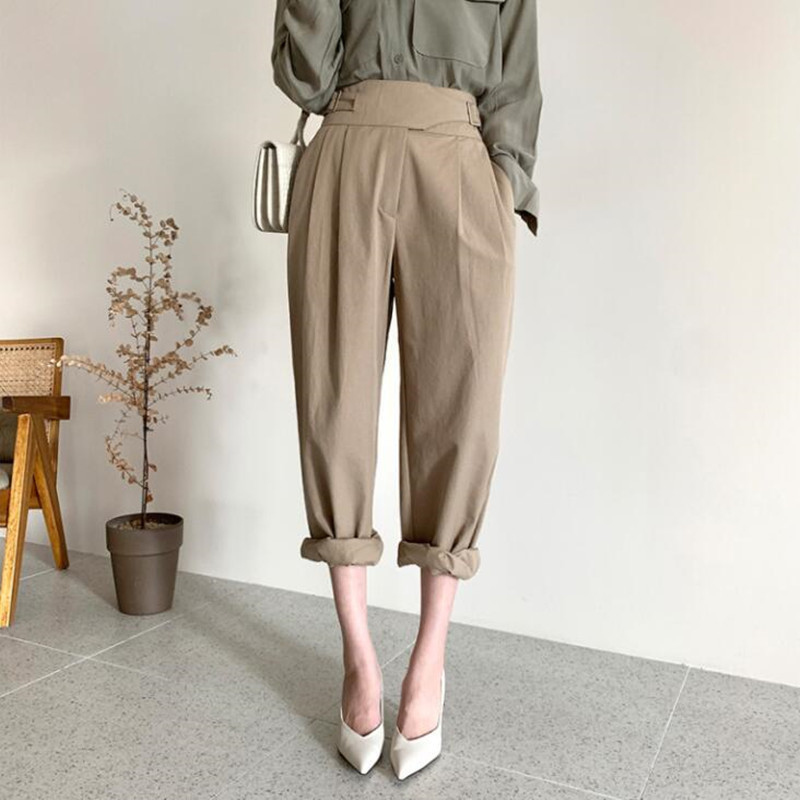 OL Wear Casual High Waist Straight Wide Leg Pants Women Bottoms Spring Autumn Suit Solid Loose Trousers Female 210421