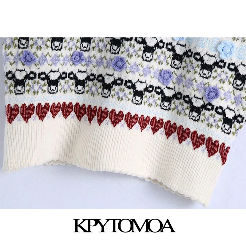 Women Fashion Floral Jacquard Loose Knitted Vest Sweater V Neck Sleeveless Female Waistcoat Chic Tops 210420