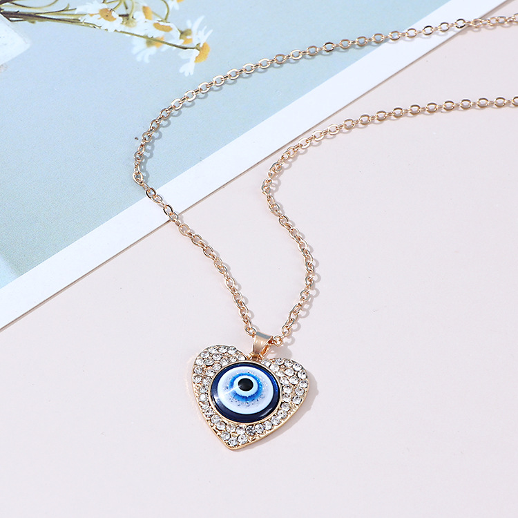 Evil Eye Necklace Third Blue Eyes Amulet Pendant Dainty Ojo Gold Chain Necklace Kabbalah Protection Adjustable Fashion Jewelry Gif