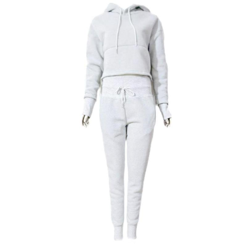 Chandals Mujer Ladies Solid Slim Long-Sleeved Sweater With Short Blouse And Hooded Two-Piece Suit Dresy Damskie Jogging Femme Women's Tracks