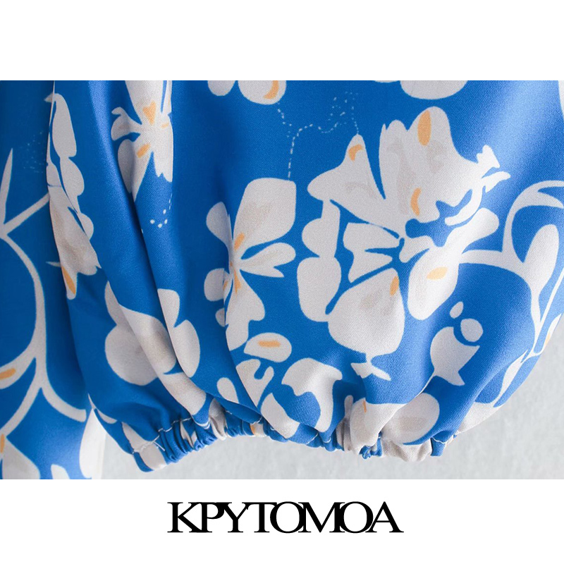 Women Chic Fashion Floral Print Pleated Mini Dress Puff Sleeves Backless Elastic Female Dresses Vestidos 210420