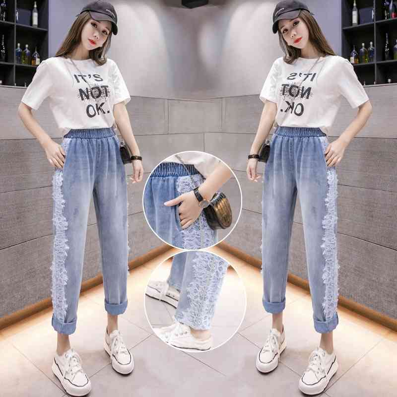 High Waist Jeans Woman Plus Size Street Style Elastic Denim Pants Cotton Loose Vintage Lace Boyfriend Harem 210603, Blue
High Waist Jeans Woman Plus Size Street Style Elastic Denim Pants Cotton Loose Vintage Lace Boyfriend Harem 210603, Blue