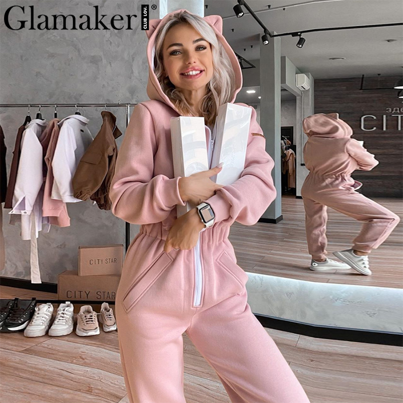 Glamaker Pink casual long sleeve long jumpsuits & rompers Women zipper fitness winter hood jumpsuit Autumn outfits 2021new
Glamaker Pink casual long sleeve long jumpsuits & rompers Women zipper fitness winter hood jumpsuit Autumn outfits 2021new