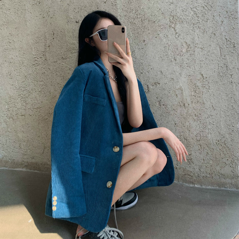 Nomikuma Corduroy Blazer Jacket Autumn Winter New Suit Women Coat Korean Causal Solid Notched Collar Blazers Feminimo 6C819 210427