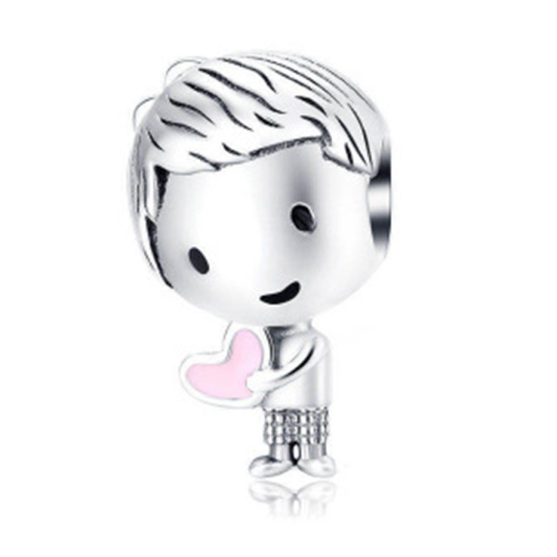 Wholesale 30pcs Silver Charm Beads Boy Girl Enamel European Charms Bead Big Hole Fit Snake Chain Bracelet & Necklac Fashion DIY Jewelry