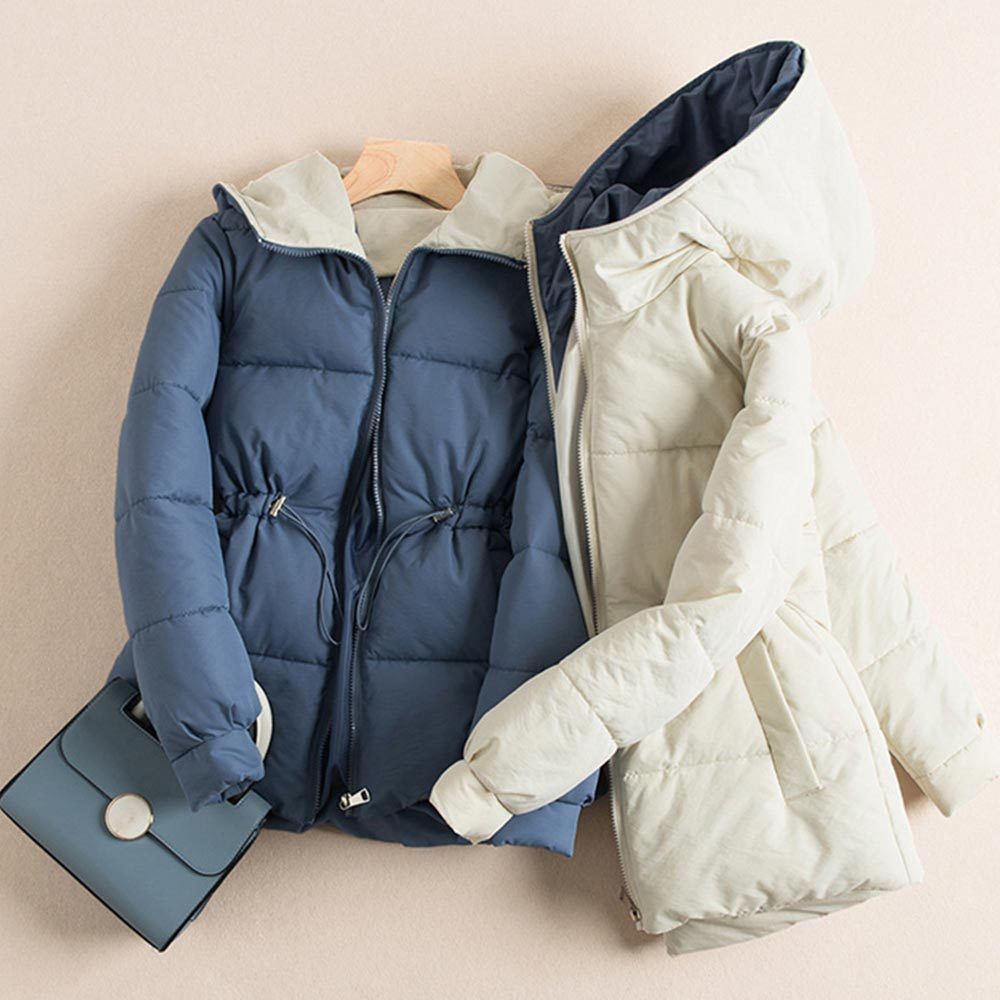 Women Zipper Parka Short Cotton-padded Jacket Hooded Warm Winter Jackets Harajuku Drawstring Coats Outwear 210428