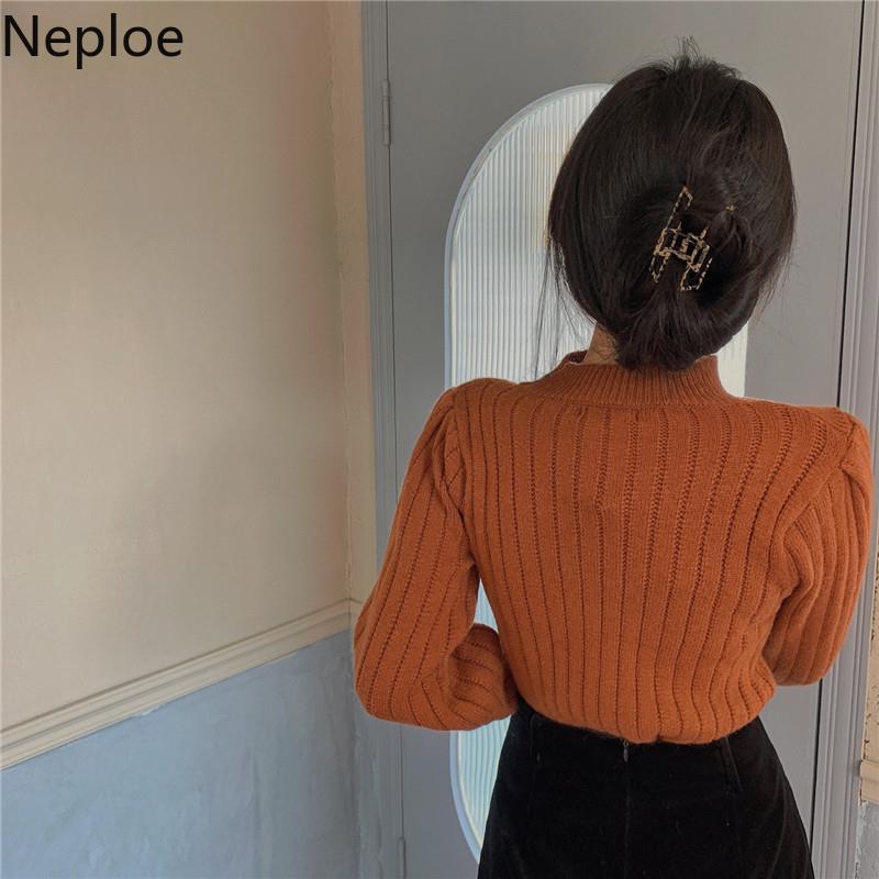 Neploe Sexy Lady Hollow Out Sweaters Half Turtleneck Slim Fit Knitwear Pullovers Korean Temperament All-match Jumper Tops 4G467 210422
