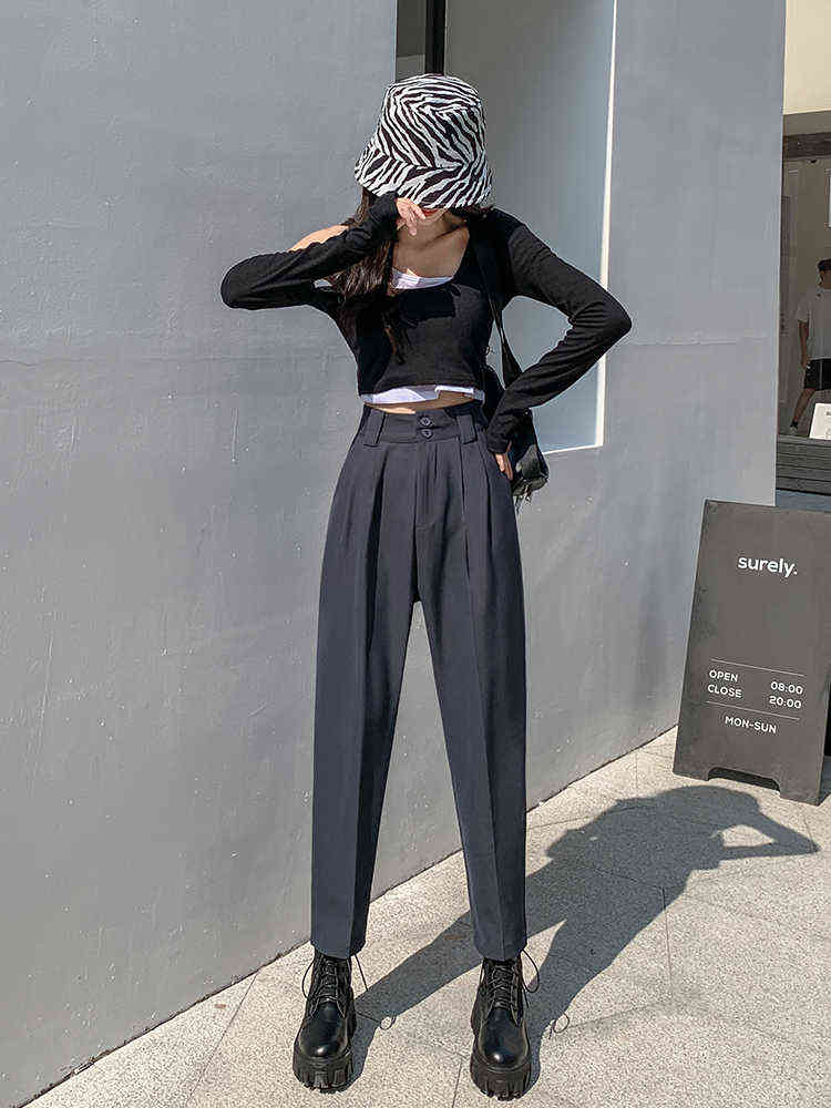 Women OL Style Loose Suit Pant Spring Autumn High Waist Harem Pants Female Street Wear Mujer Pantalon Fashion Drop 211115