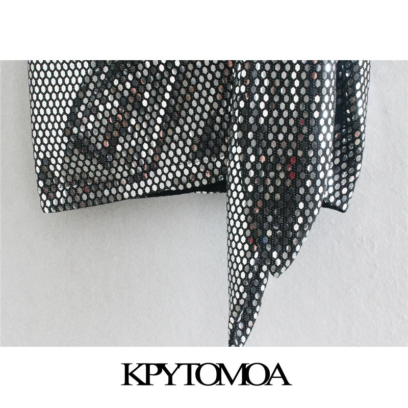 Women Fashion With Knot Shiny Sequin Mini Skirt High Waist Back Zipper Female Skirts Mujer 210420