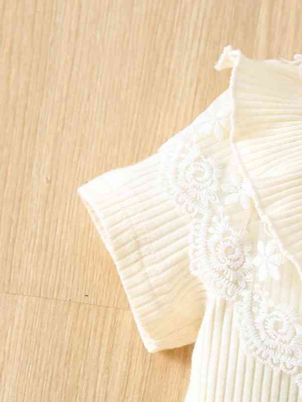 Baby Embroidery Mesh Ruffle Trim Bow Front Romper SHE