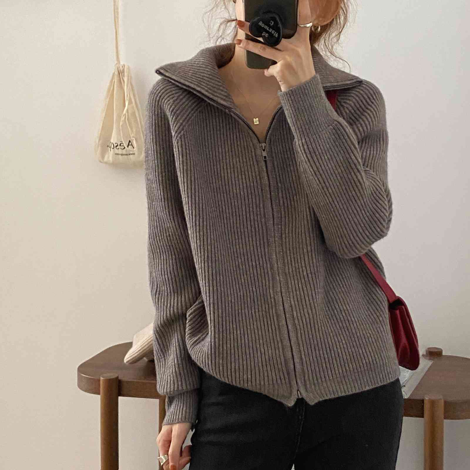 OL Outwear Tops Solid Sweater Women Autumn Winter Elegant Lapel Thick Warm Knitted Cardigan Female Sweaters 210421
