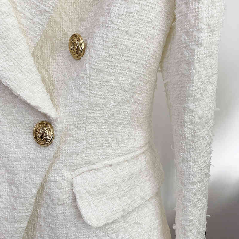 HIGH STREET Newest Fall Winter Jacket Women's Double Breasted Lion Buttons Slim Fitting Tweed Blazer 210330
