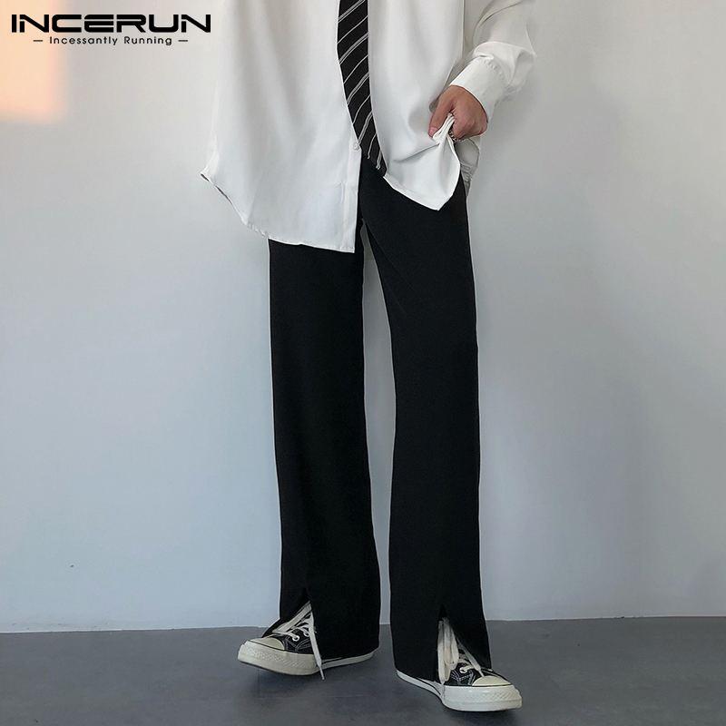 Fashion Men Pants Solid Joggers Button Streetwear Korean Split Hem Casual Trousers Straight Long S-5XL INCERUN Men's