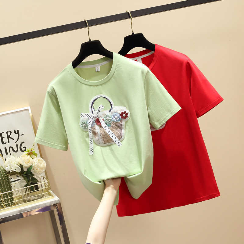 Harajuk T shirt Women Clothes Beading Cotton Korean Casual Female T-Shirt Summer Tops Black Short Sleeve Tee Shirt 210604, Red
Harajuk T shirt Women Clothes Beading Cotton Korean Casual Female T-Shirt Summer Tops Black Short Sleeve Tee Shirt 210604, Red