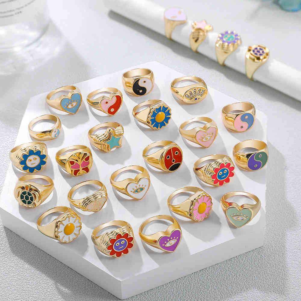 Aesthetic Colorful Evil Eyes Love Heart Rings for Women Sweet Sunflower Drip Oil Enamel Metal Gold Finger Couple Jewelry
Aesthetic Colorful Evil Eyes Love Heart Rings for Women Sweet Sunflower Drip Oil Enamel Metal Gold Finger Couple Jewelry
