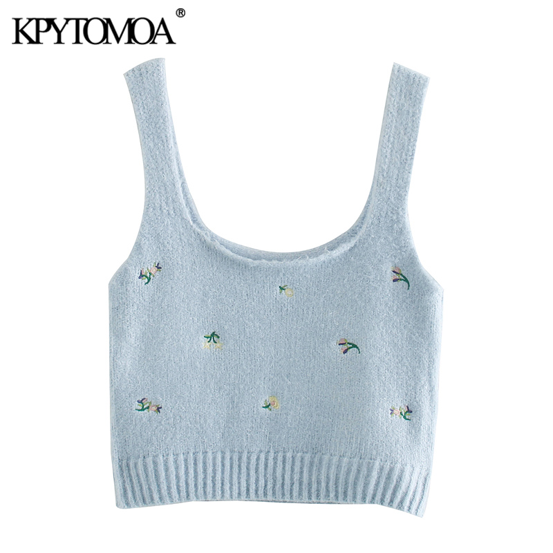 KPYTOMOA Women 2021 Fashion Floral Embroidered Cropped Knitted Blouses Vintage Sleeveless Straps Female Shirts Blusas Chic Tops, As picture
KPYTOMOA Women 2021 Fashion Floral Embroidered Cropped Knitted Blouses Vintage Sleeveless Straps Female Shirts Blusas Chic Tops, As picture
