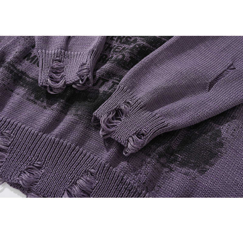 Una Reta Sweater Men Print Streetwear Men Clothes Long Sleeve Pullover Men Pull Homme Loose Hole Couple Sweater 210818