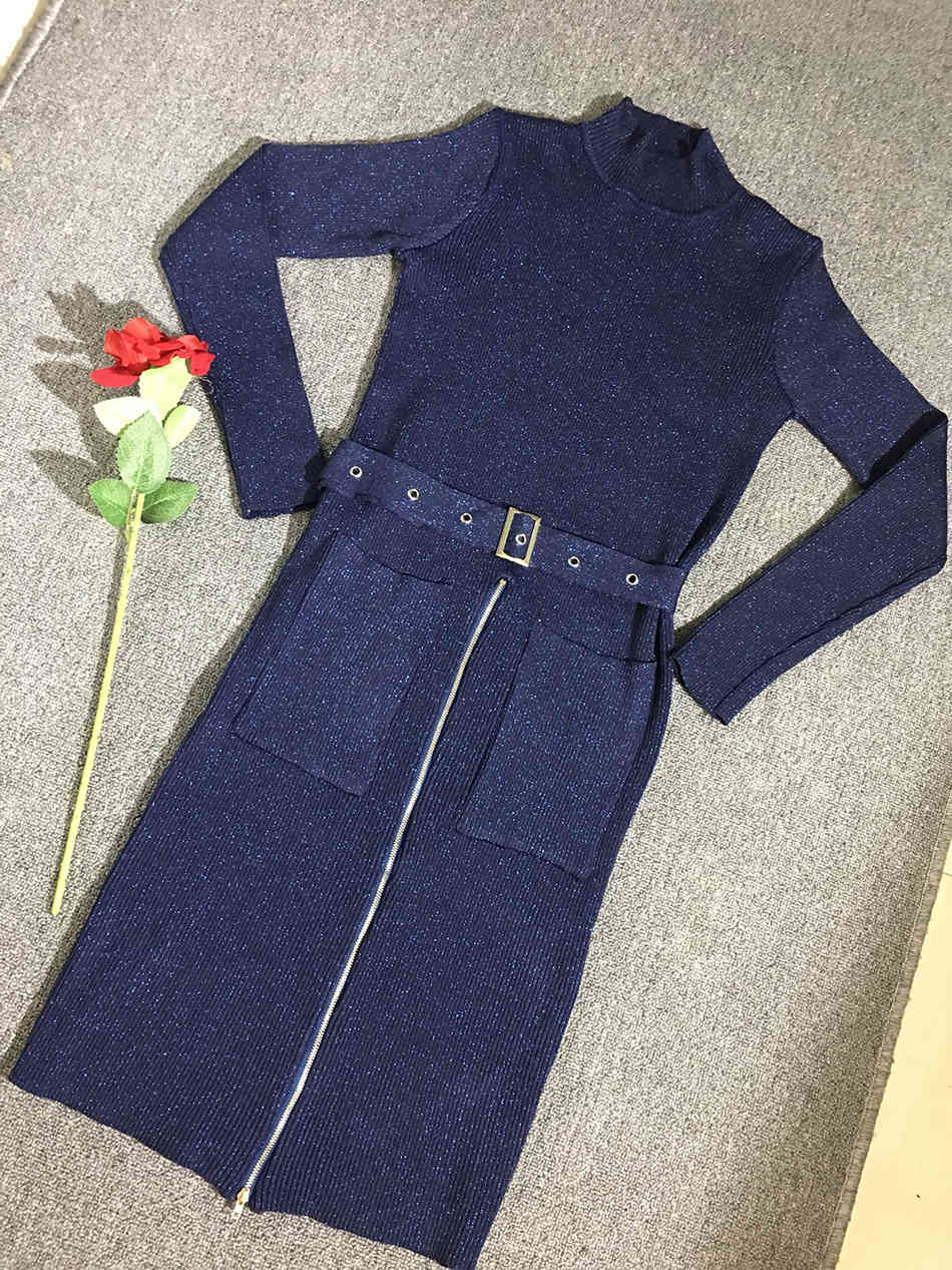 Autumn Women's Fashion Sexy Solid Color Matching Belt Bodycon Long Sleeve Round Neck Party Dress Wholesale Vestidos 210524