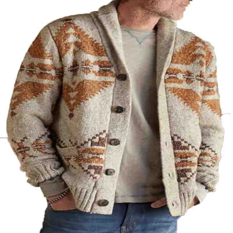 Ropa Hombre Invierno Fall Male Turn-down Collar Pocket Print Knit Sweater for Teens Casual Plus Size Cardigan Strickjacke Herren 210604