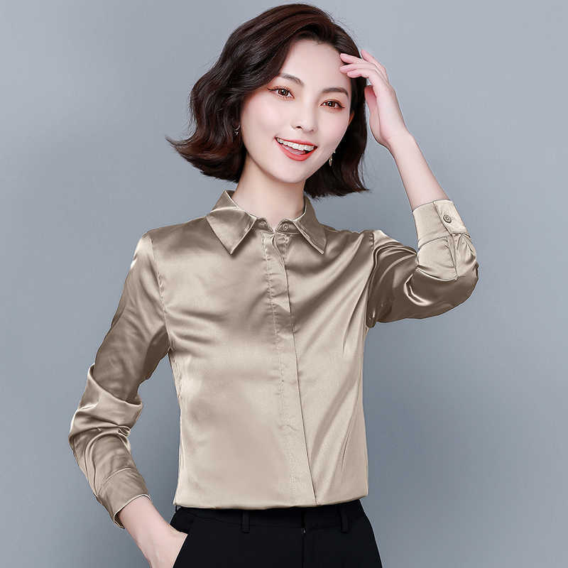 Korean Silk Women Shirts Long Sleeve Blouses Shirt Office Lady Satin Blouse Tops Plus Size Blusas Femininas Elegante 210604, Khaki
Korean Silk Women Shirts Long Sleeve Blouses Shirt Office Lady Satin Blouse Tops Plus Size Blusas Femininas Elegante 210604, Khaki