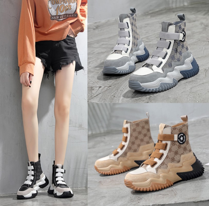 Fashion Women Heel Snow Boots Leather ankle chunky Martin shoes Print Platform Desert Lace-up Boot 35-40