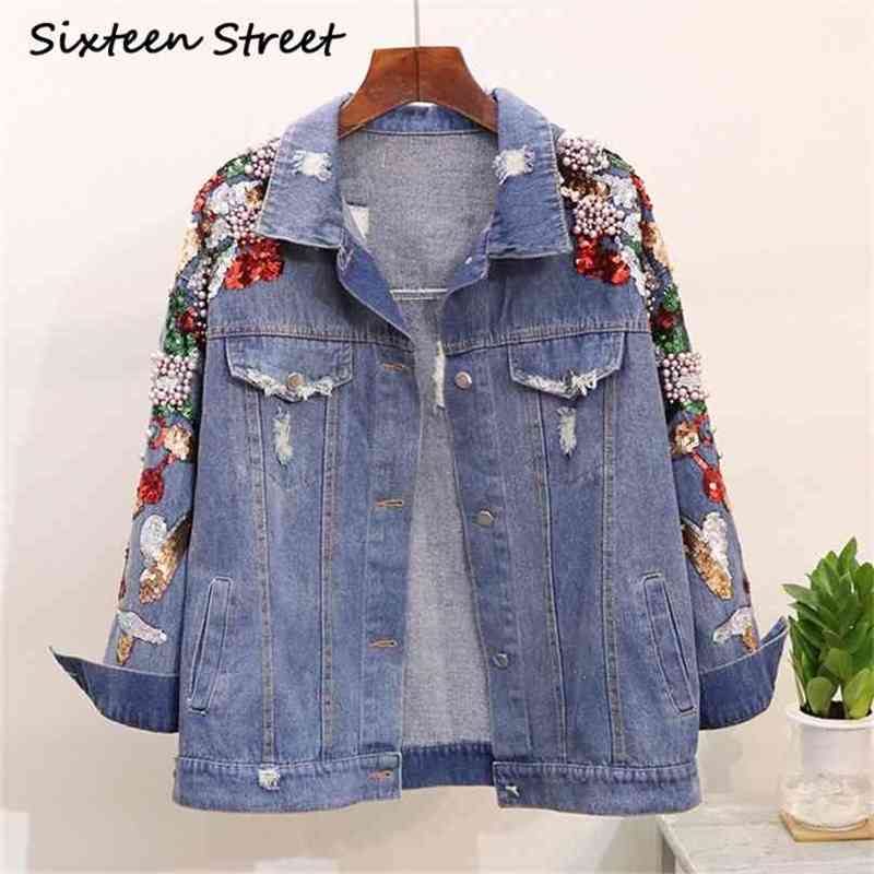 Autumn pearls embroidery denim coat Woman vintage casual loose sequin jacket female design boho 210603, Blue
Autumn pearls embroidery denim coat Woman vintage casual loose sequin jacket female design boho 210603, Blue