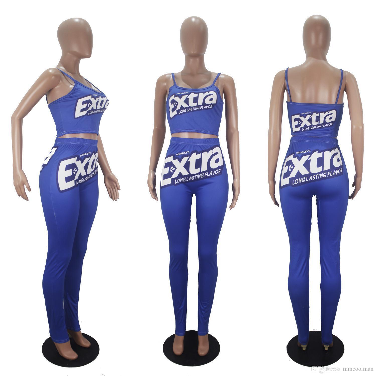 2023 Women Tracksuit pants Two Pieces Set Casual Letter Flowers Printed Camisole Top Long Suits Ladies Fashion Outfits DHL