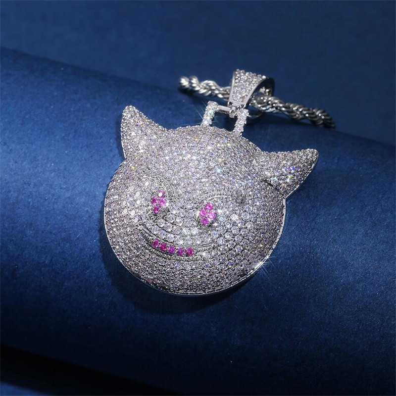 Sterg Sier Devil Pendant Necklace with Pave 5A Zircon CZ Dias for Men and Women - Hip Hop Punk Jewelry 91bc