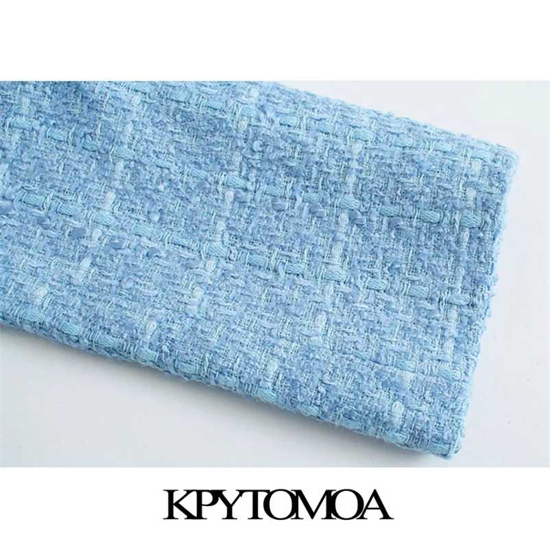KPYTOMOA Women Fashion Single Breasted Tweed Cropped Blazer Coat Vintage Long Sleeve Pockets Female Outerwear Chic Veste 211116