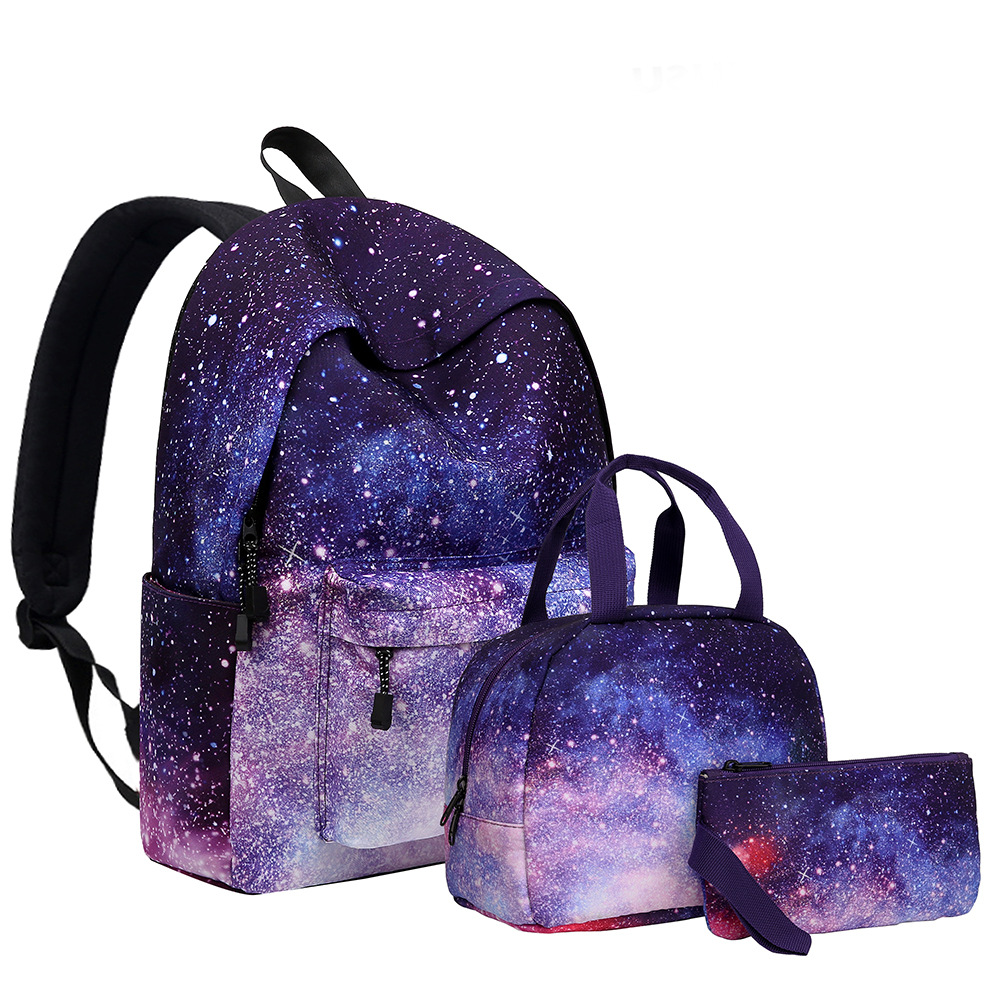 Stylish Purple Starry Sky Backpack Student School Bag Female Lunch Backpack For Girls