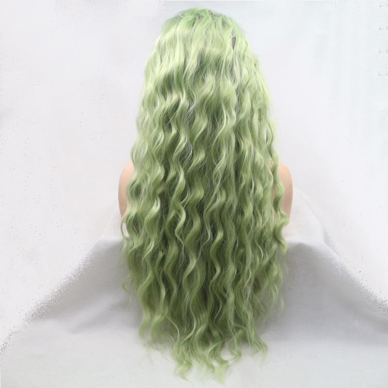 Synthetic Wigs Lace Front Wig Dark Lime Mint Green Curly For Black Women Ombre Body Wave Frontal Hair Lolita Cosplay