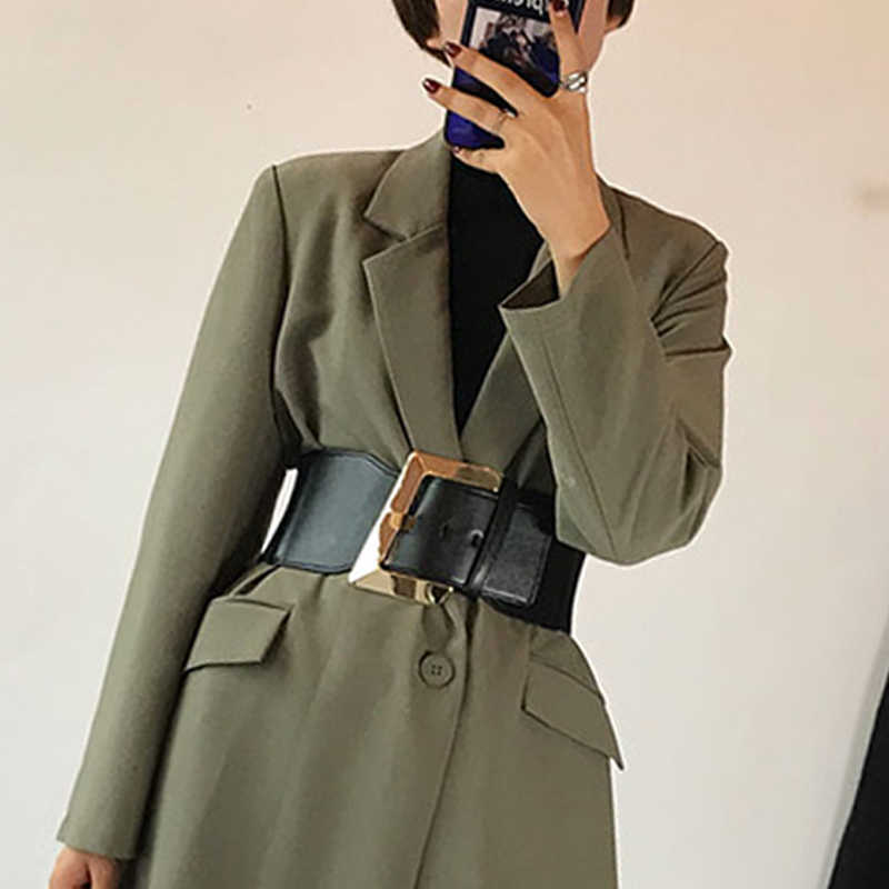 Width 9cm Black Faux Leather Wide Waist Belt Women Fashion Pu Elastic Waistband Corset Belts For Coats High Waist Belt