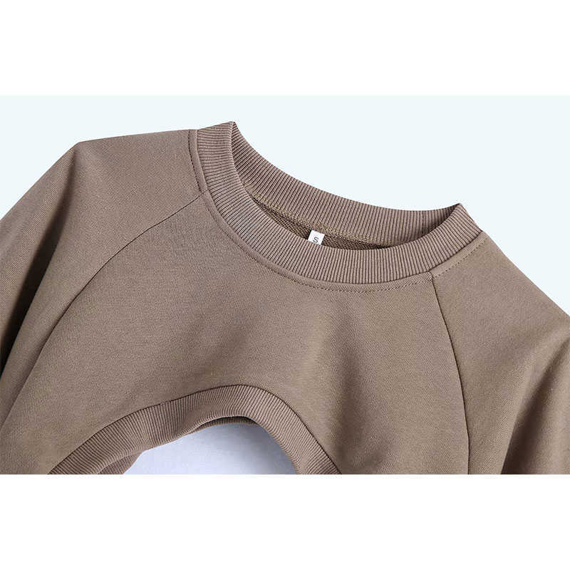 Sweatshirt Women Arm Warmer Asymmetric Cropped Vintage High Neck Long Sleeve Female Pullover Chic Top 210628