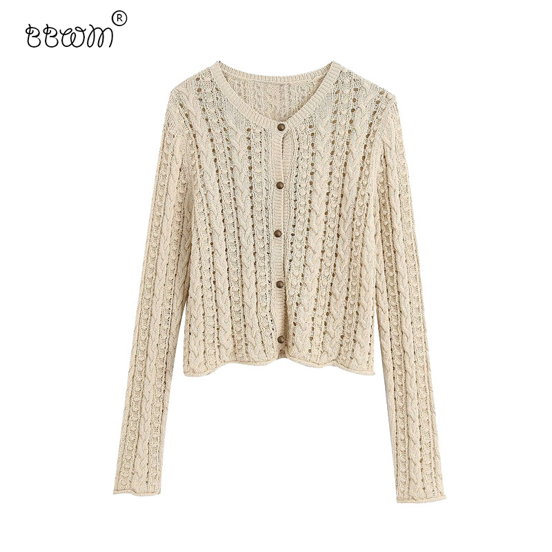 Women Fashion Chic Hollow Out Short Knitted Cardigan Vintage V Neck Long Sleeve Sweater Casual Female Outerwear 210520, As picture
Women Fashion Chic Hollow Out Short Knitted Cardigan Vintage V Neck Long Sleeve Sweater Casual Female Outerwear 210520, As picture