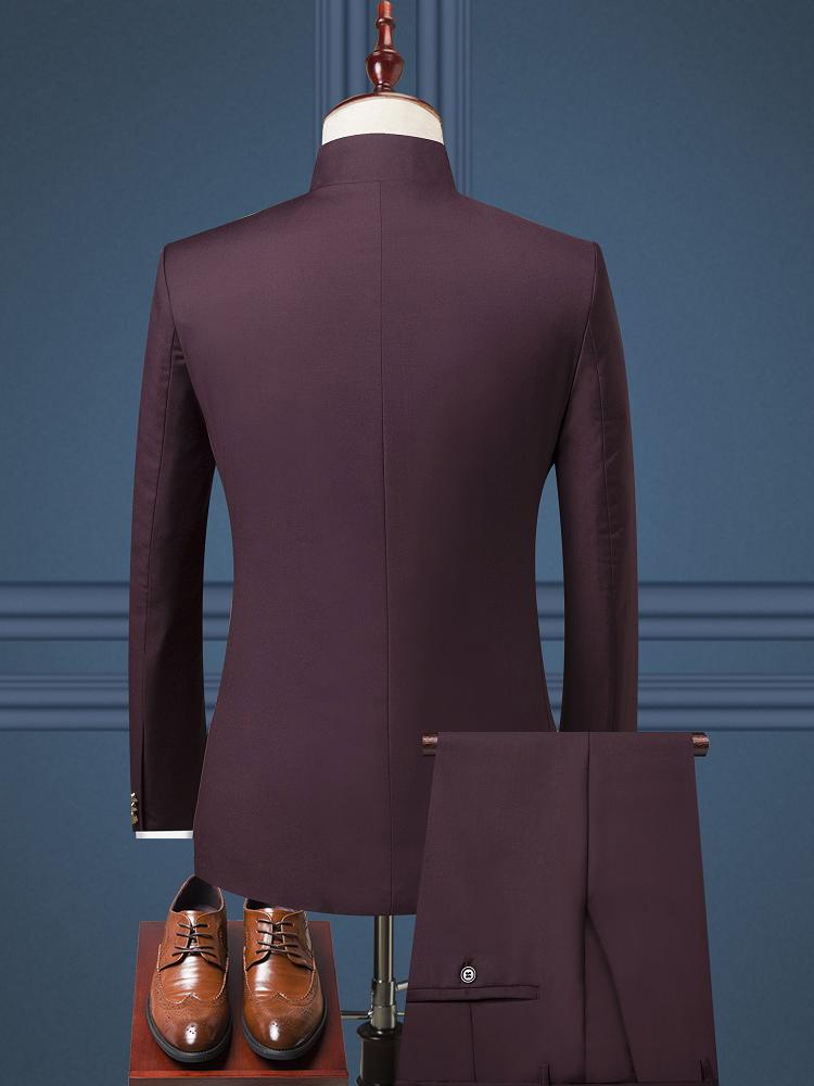 Men's Suits & Blazers Stand Collar Men Suit Set Tuxedo Slim Fit Male Jacket And Pants Chinese Style Men's Wedding Business Dress High Q