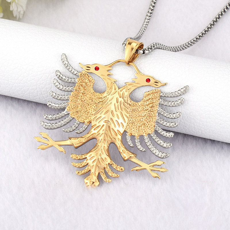 SOITIS Albania Flag Eagle Pendants Russian Emblem Necklace Coat of Arms Double Headed Eagle Stainless Steel Pendants Chain 210331