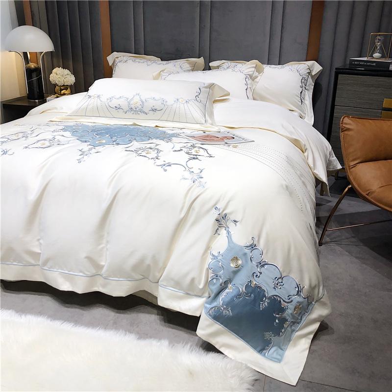 Duvet Cover Set Long Staple Cotton Embroidery Luxury Bedding King Queen Size 4pcs Comforter Bed Sheet 2Pillow Shams Sets