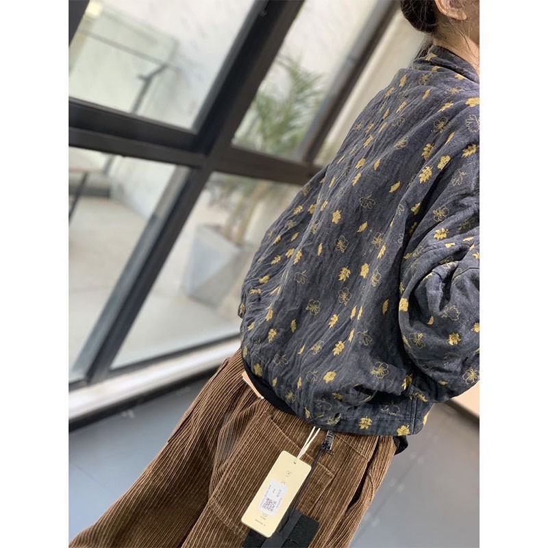 Arrival Spring Autumn Arts Style Women Long Sleeve Loose Short Coat Single Breasted Vintage Print Cotton Jackets Coats V181 210512