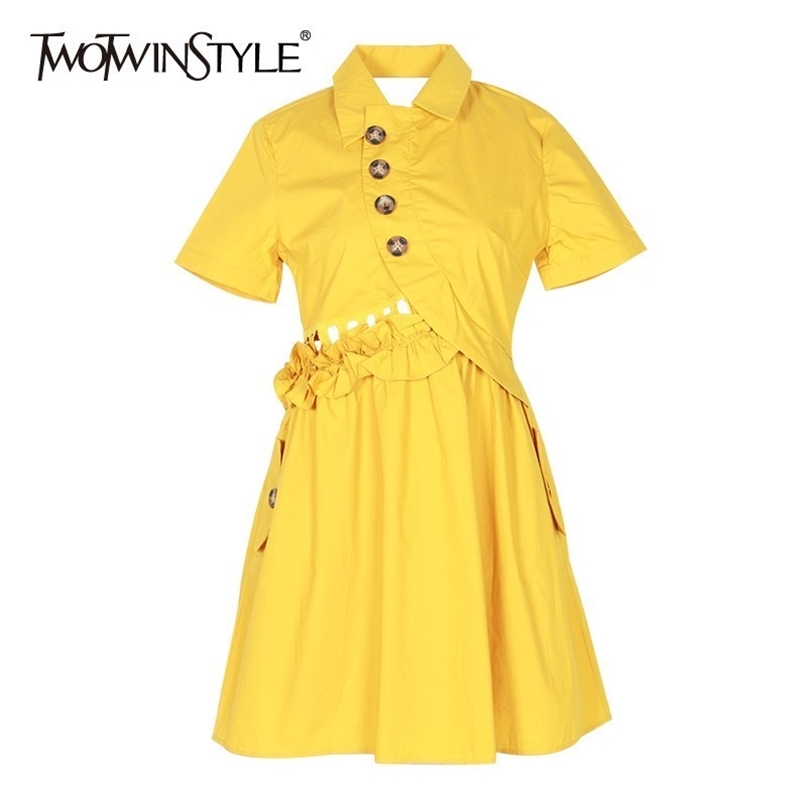 Elegant Solid Women Dress Lapel Short Sleeve High Waist Button Ruffles Slim Mini Dresses Female Fashion Summer 210520, Yellow
Elegant Solid Women Dress Lapel Short Sleeve High Waist Button Ruffles Slim Mini Dresses Female Fashion Summer 210520, Yellow