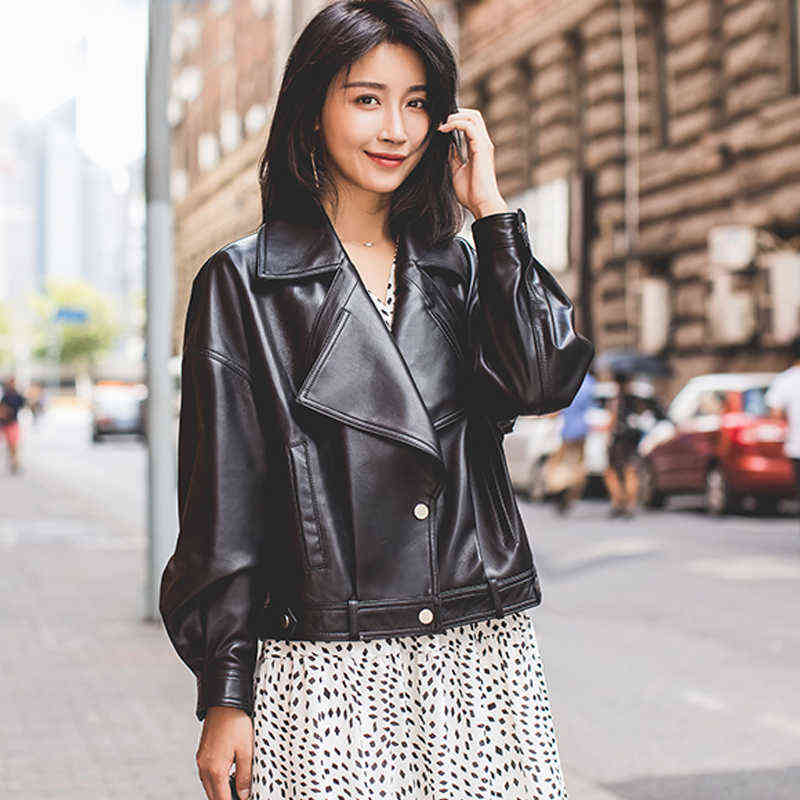 Autumn Faux Leather Jacket Women Loose Turndown Collar Ladies Biker Punk Jackets Single Breasted Motorcycle Leather Coats 211130