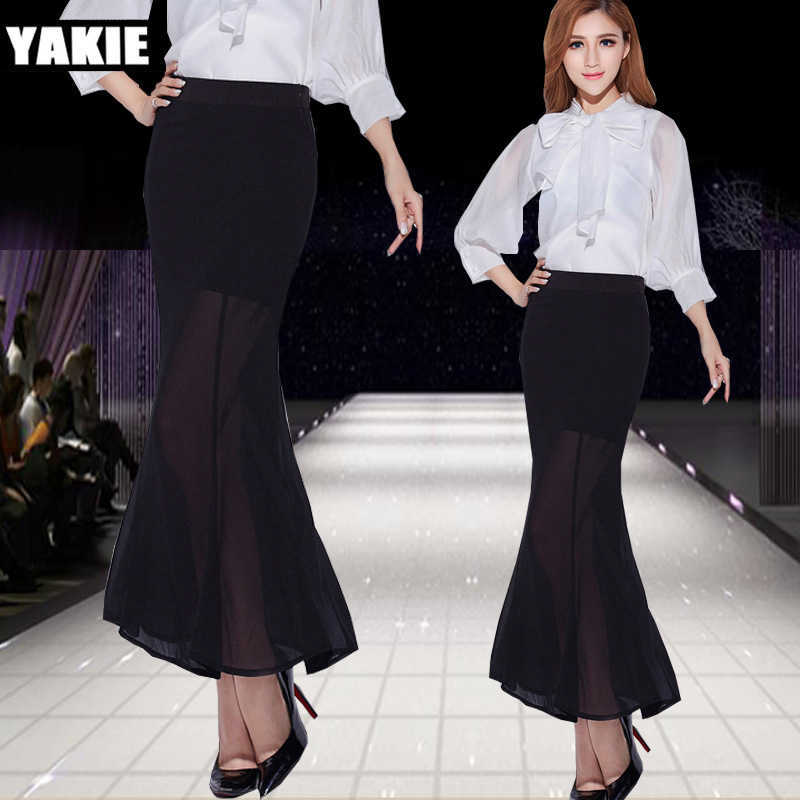 Long Skirts Plus Size Casual Women Fashion Fishitail Skirt Clothing Chic Sexy Lady Trumpet chiffon voile mermaid skirt 210608