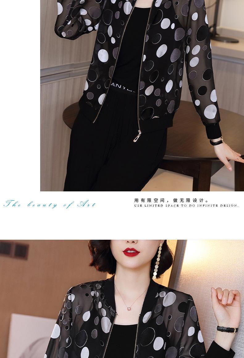 Summer Fashion design womens sunscreen thin chiffon print dotted floral pattern long sleeve baseball jacket coat short casacos MLXLXXL3XL4XL5XL