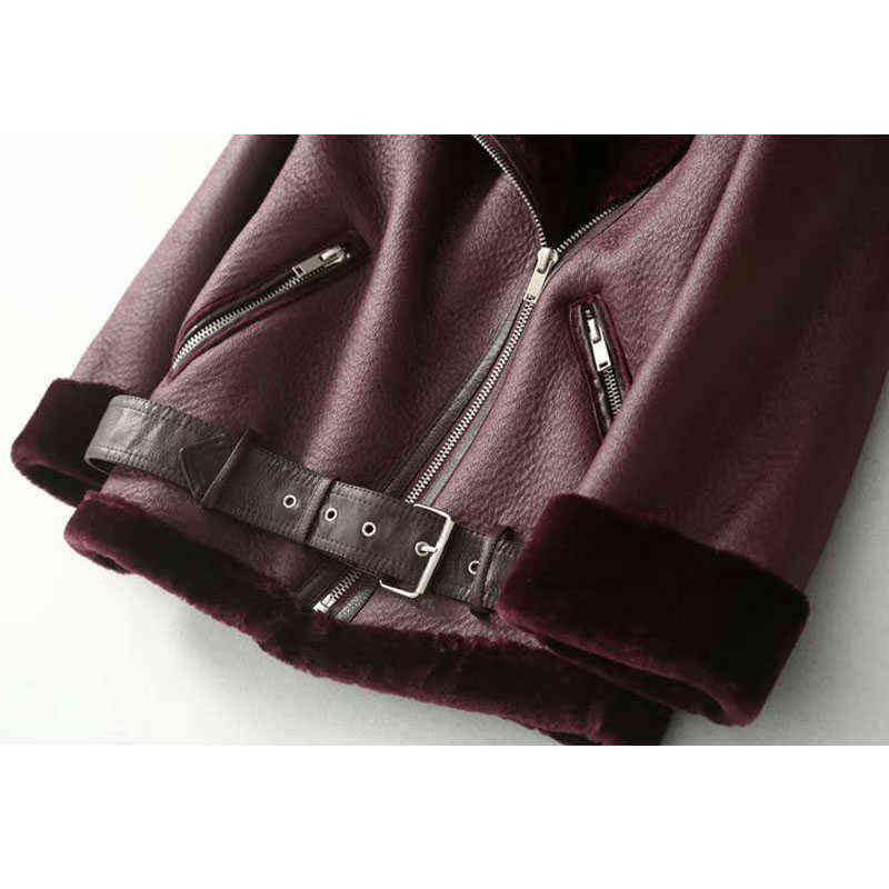 Fur Locomotive Retro with Belt Riding Winter Women's Jacket Long-sleeved Lapel Padded Warm Black Zip Chic Female Coat Tops 211117