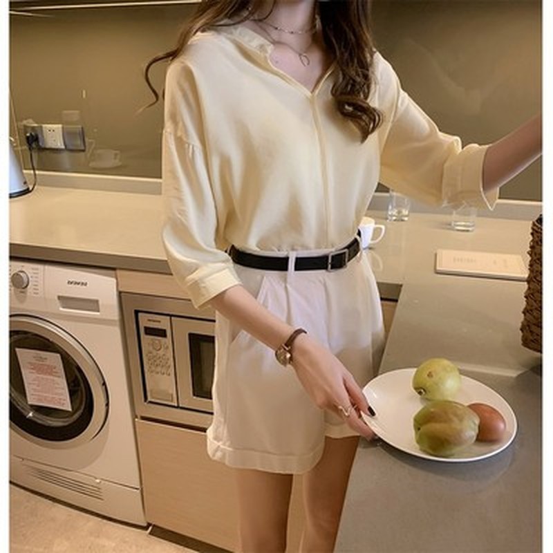 Solid Plus Size Loose Women Tops Casual V-neck Chiffon Blouses Blusas Mujer De Moda Elegant White Shirts 10240 210506
